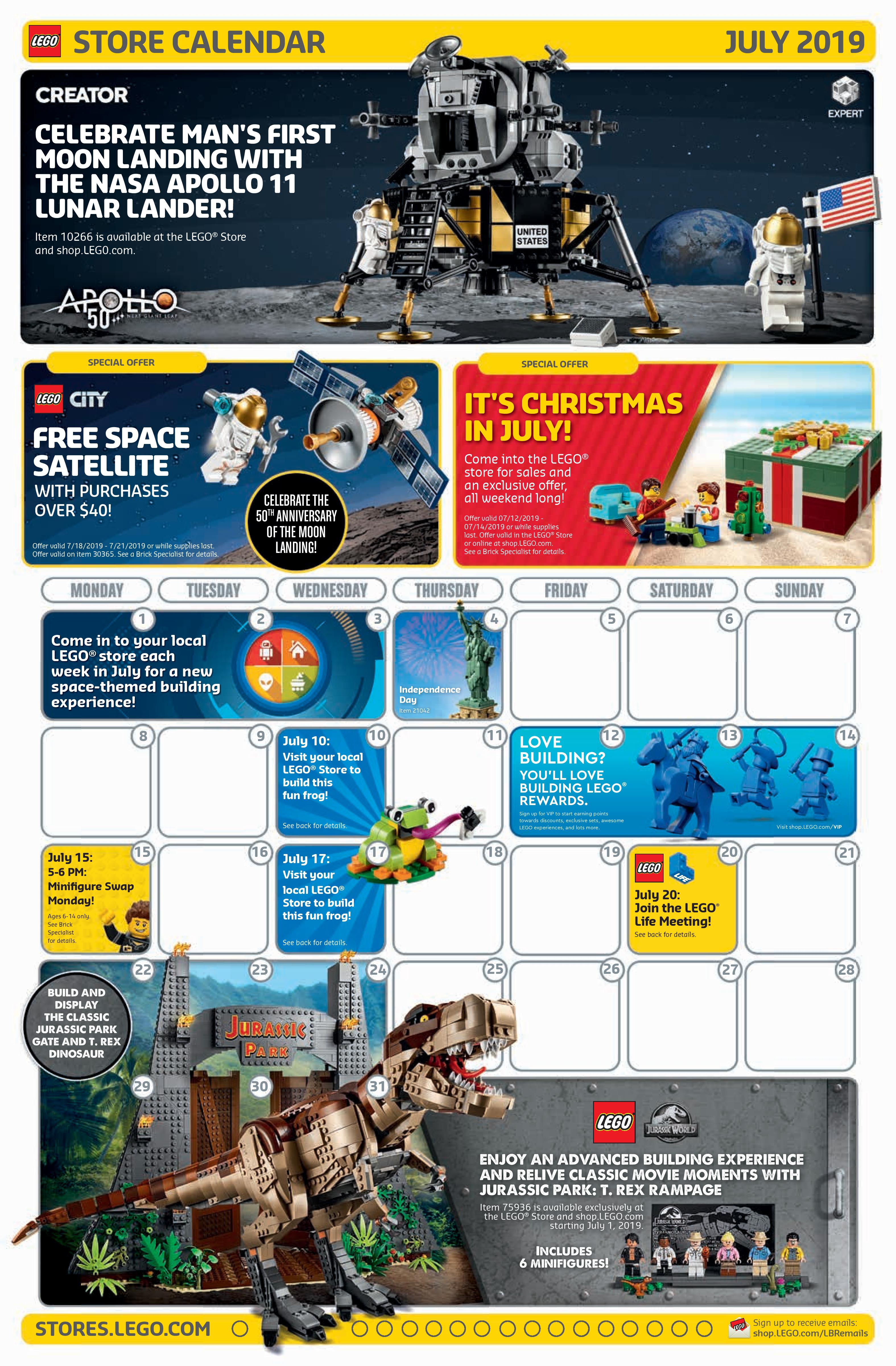 LEGO July 2019 Store Calendar 