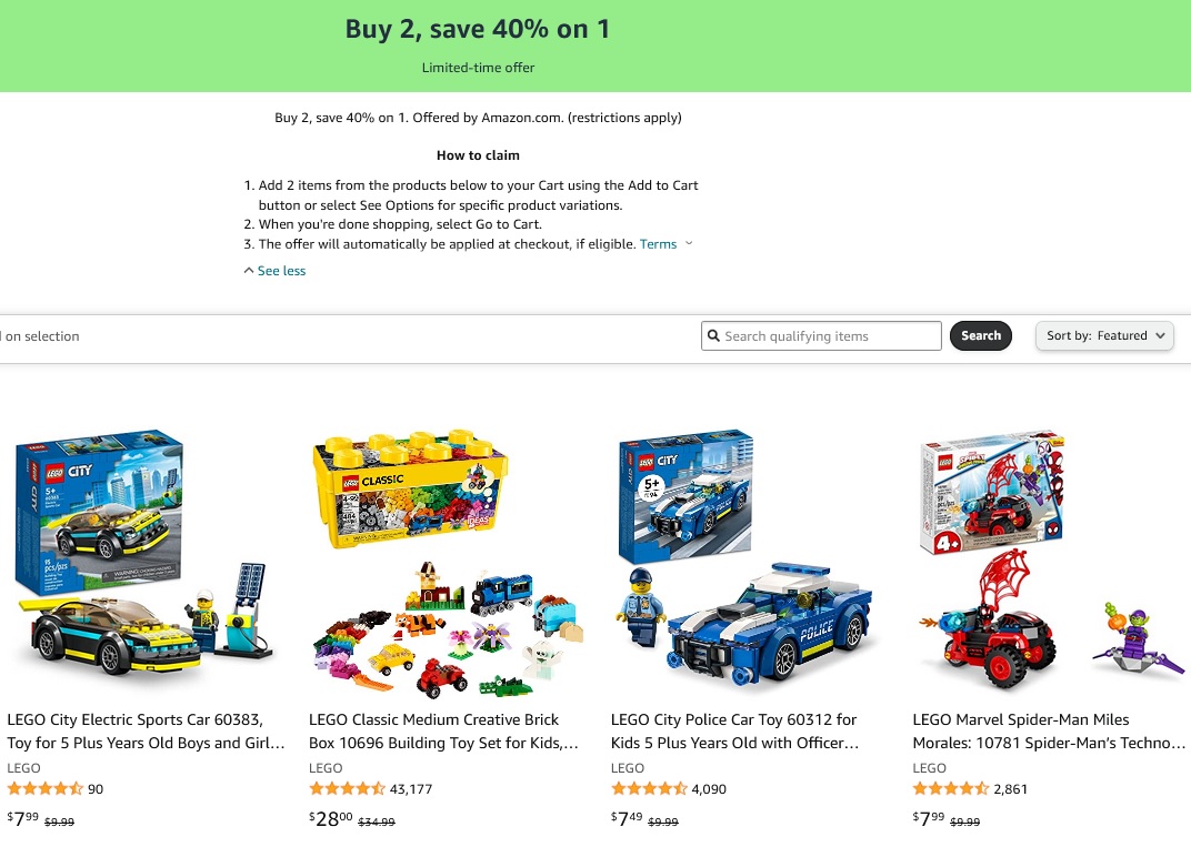 LEGO Amazon Buy 2, Save 40% on 1 Promotion – March 2023